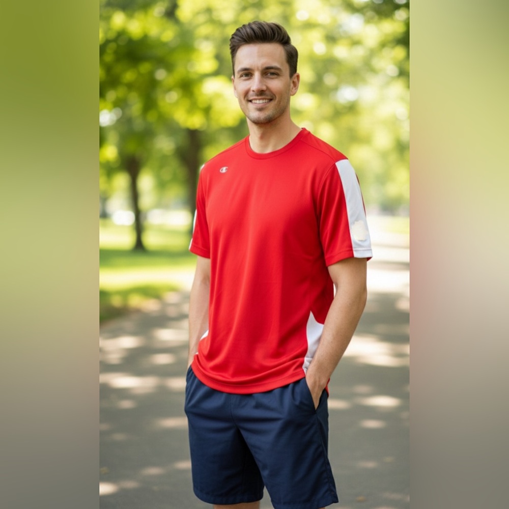 5 for $30 CHAMPION Red and White Double Dry Tee